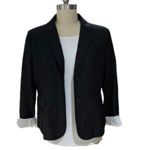 LOFT Black Pleated Back Peplum Ruffle Blazer Jacket - EUC